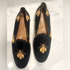 Stubbs & Wootton Black and Gold Bee Loafers